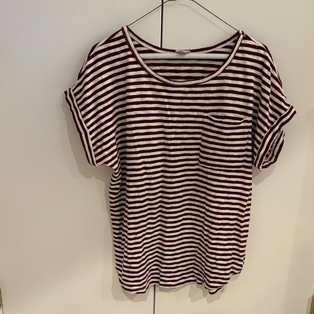 a new day Burgundy & White Striped Short Sleeve Pocket Tee